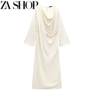 Azza Zaraudi ชุดเดรสยาวสำหรับผู้หญิง,ชุดเดรสกระโปรงยาวเนื้อผ้าซาตินตกแต่งสายโซ่ใหม่ฤดูใบไม้ร่วง9878181กระโปรงยาวลำลอง