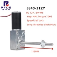 5840-31ZY Long Threaded Shaft Micro DC Electric Worm Geared Motor High MAX Torque 70KG DC 12V 24V M8