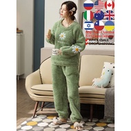 ROTEVA Winter Warm Green Silk Pajama Sets for Women 100% Velvet Atoff Home Flannel Sleepwear Fashion