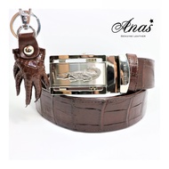 Crocodile leather เข็มขัดหนังจระเข้แท้  เข็มขัดหนังผู้ชาย (ส่วนท้องไผ่)  แถมพวงกุญแจมือจระเข้มูลค่า 