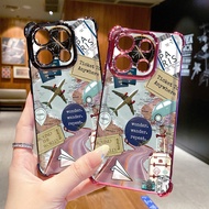 for POCO X6 C65 X5 5G M6 Pro 4G Ticket Plane Clear Plating Case Anti Drop Cover