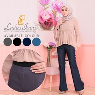 (S - 3XL) Women Pants Denim Jeans Bootcut Muslimah Seluar Botcut Palazo Denim Stretch High Waist Ela