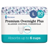 Overnight Plus Pull Up Underwear - Absorbs 6 Cups of Liquid, Soft & Leak-Proof, White, Large - 80 Co
