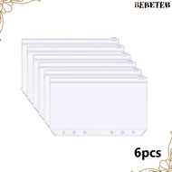 BEBETEB 6Pcs Zipper Binder Pouches, Waterproof Transparent 6-Hole Binder Pockets,  Receipt Bag A6 PV