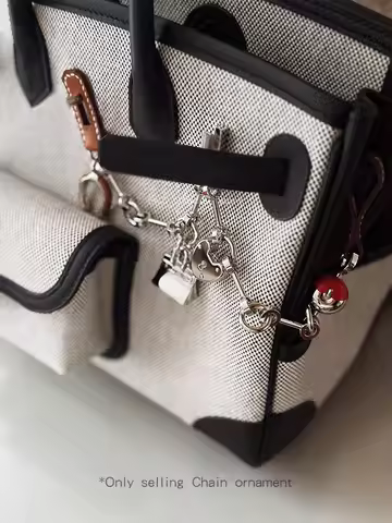 Luxury Metal Spliced Calfskin Bag Charm Silver Chain Pendant For Birkin Kelly Handbag Decor，Fashion 