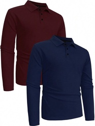 Manfinity Basics 男士加大尺碼純色修身長袖polo衫