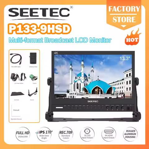SEETE P133-9HSD 13.3" Aluminum Design IPS 1920×1080 Pro Broadcast LCD Monitor with 3G-SDI HDMI