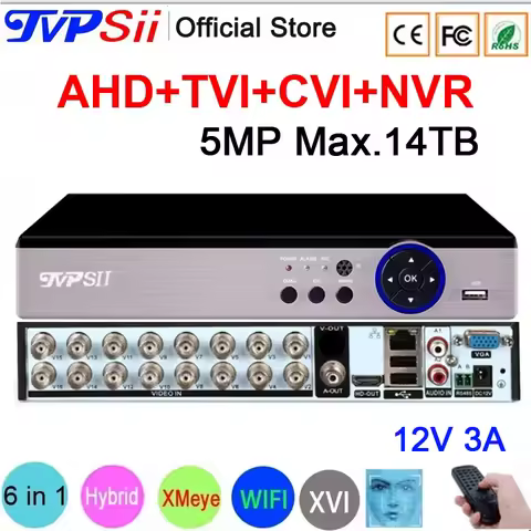 Face Detection XMeye H265+ 5MP 16CH 16 Channel 6 in 1 Audio Hybrid WIFI TVi CVI NVR AHD CCTV DVR Sur