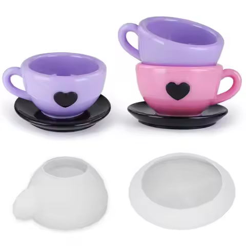 3D Love Heart Teacup Silicone Mold DIY Handmade gypsum Mold Milk Gift Home Epoxy Cup Cement Saucer R