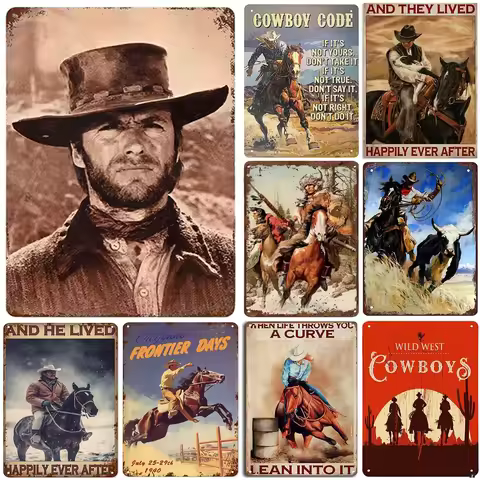 Wild West Cowboys Metal Tin Sign Wall Poster Plaque Vintage Iron Painting Decoration for Man Cave Ho