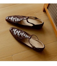 รองเท้าส้นแบนหนังสไตล์ย้อนยุคฝรั่งเศส Milan Art สำหรับผู้หญิง รองเท้าส้นแบนแบบสวมหัวกลม สวมใส่สบาย ร