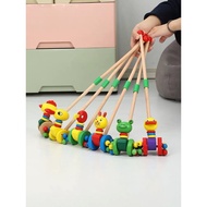 Children's Stroller Wooden Single-Pole Toddler Stroller Toy 1st Year Old Baby 2-3 Years Old Baby Toy