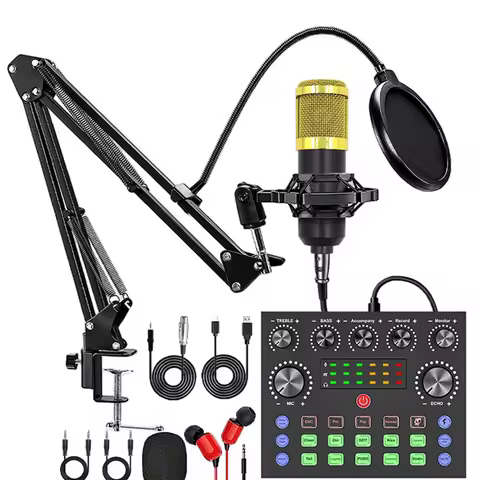 B48A V8S Live Sound Card With Microphone Set For DJ Disco Device Music/Recording Live Streaming Podc
