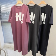 2025 New HI Letter Print High-Slit T-Shirt Dress | Korean Oversized Summer Dress Women, Split Side S