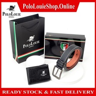 Original Polo Louie Men's Gift Box 2-in-1 Bundle Set Fashion Bifold ID Wallet Pin Buckle Waist Strap Belt