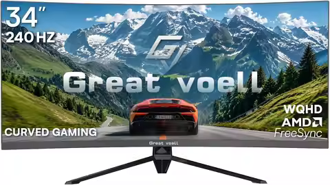 Great Voell 34-inch Ultrawide Curved Gaming Monitor, 240Hz WQHD, 1ms, 21:9 | 3440x1440p Display, 127