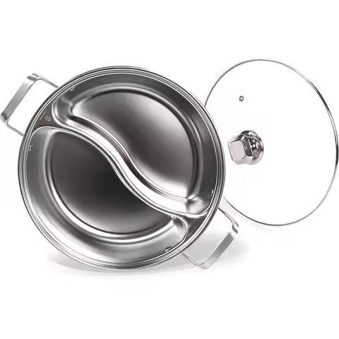 StainlSteel Pot with Divider, Two-lavor Soup Pot, Induction Cookware with Toughened Glass Lid, 12 in