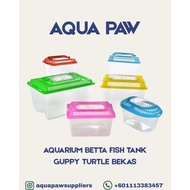 AQUARIUM BETTA FISH TANK GUPPY TURTLE BEKAS (2SIZE) BIG (13CM X 9CM X9CM) / (15CM X 9CM X 11CM)