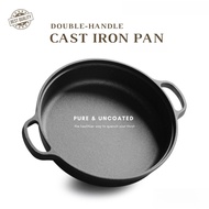 Pre-seasoned Pure Cast Iron Double Handles Skillet NonStick Camp Frying Cookware无涂层双耳铸铁锅