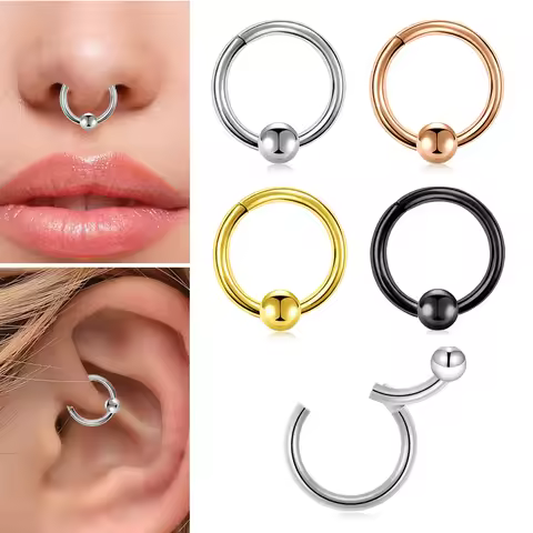 1PC Round 316L Stainless Steel Nose Ring 16G 14G Ball Septum Clicker 8/10MM Punk Rock Ear Helix Sept
