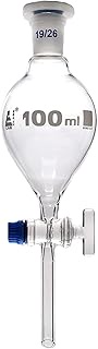 Separating Funnel, 100ml - Pear Shaped - 19/26 Plastic Stopper, Glass Key Stopcock, Stem with Cone -
