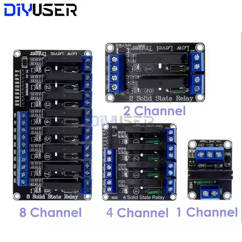 DIYUSER 5V 1 2 4 8 Channel SSR G3MB-202P Solid State Relay Module 240V 2A Output with Resistive Fuse