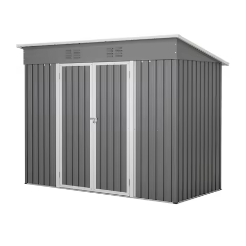 8x4 ft Heavy Duty Lean to Metal Outdoor Garden Tool Shed Lockable Door 2 Vents Floor Frame Weatherpr