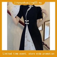 【SADO】复古国风 中式连衣裙 90KG大码胖mm 旗袍 显瘦 夏季 改良旗袍裙 短袖收腰裙子 Gaun gaya Cina retro 90KG saiz besar lemak mm cheon