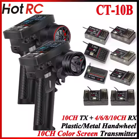 HotRC CT-10B 10CH Metal/Plastic Handwheel Color Screen Transmitter F-08A F-10A F-01AT Gyro Receiver