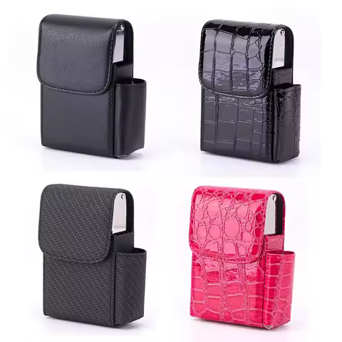 PU Leather Cigar Storage Box King Regular Slim Size Sliding Cigarette Box Case with Lighter Holder a