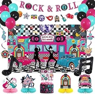 Crenics 1950's Rock and Roll Party Decorations - 50's Photo Diner Backdrop, Rock and Roll Banner, Ho