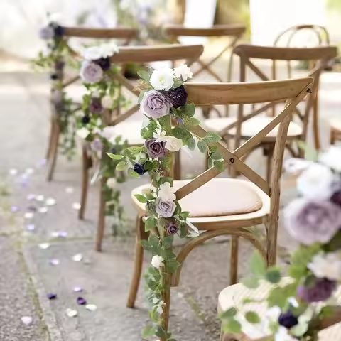 2/6PCS Wedding Chair Decor Aisle Floral Artificial Flowers Arrangement Hanging Chair Back Rose For C