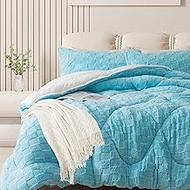 ELNIDO QUEEN® Fluffy Comforter Set Queen, Light Blue Winter Fleece Comforter Ultra Soft & Extra Pluf