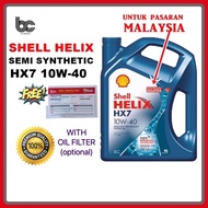 SHELL HELIX HX7 SEMI SYNTHETIC 10W-40 ENGINE OIL / 10W40 (4L) + ORIGINAL OIL FILTER (PROTON / PERODUA)
