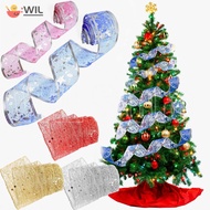 2m/Roll Creative Bling Exquisite Christmas Ribbon Wire Edged Organza Glitter Ribbon Simple DIY Xmas Tree Wreath Handmade Gift Wrapping String Bow Party Decor