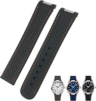 GANYUU 19mm 20mm Curved End Rubber Watchband Fit for Omega Seamaster 300 AT150 Aqua Terra 8900 Speedmaster Silicone Watch Strap Tools (Color : Black Org No clasp, Size : 19mm)