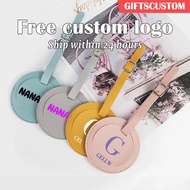 Free Personalized Custom Pu Leather Luggage Tag Round Waterproof Boarding Pass Holiday Gift Travel G