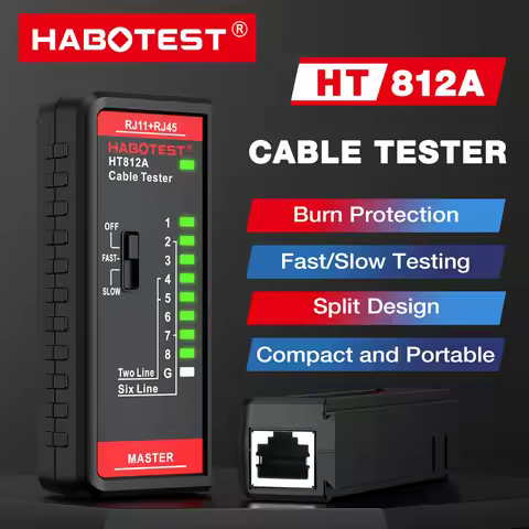 HABOTEST HT812A Network Cable Tester LED Status Display Dual-use RJ11 RJ45 Network Cable Tester with
