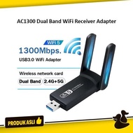 NEW AC1300 WiFi USB Adapter Dongle WiFi Dual Band 2.4G/5G 2 Antennas USB 3