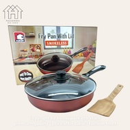 26cm Frying Pan With Lid &amp; Spatula / Fry Pan / Resistant Superior Heat Induction Oil Free Cooking Kuali 不粘式煎锅 炒锅 平底锅