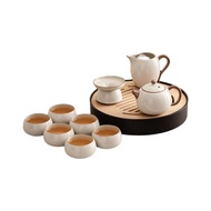 Ru Oven Tea Set Porcelain Teapot Set Elegant Kung Fu Tea Mug Set Home Gift for Wedding Housewarming 