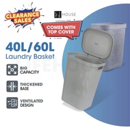 [Clearance] 45L/60L Laundry Basket Japanese Style with Cover Plastic Dirty Clothes Basket Lid Bakul 