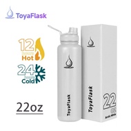 ToyaFlask 22oz Arctic White Water Bottle Tumbler Wide Mouth with Cap Lid Vacuum Insulated Tumbler Aq