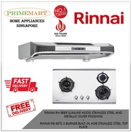 RINNAI RH-90ER SLIMLINE HOOD  AND METALLIC SILVER FINISHING+RINNAI RB-93TS 3 BURNER BUILT-IN HOB STAINLESS BUNDLE