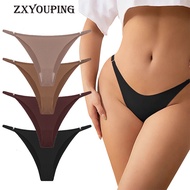 ZXYOUPING 4pcs Sexy Seamless Thong Women Dental Floss Low Waist Ice Silk Women Panties T Back Invisi