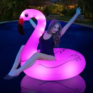 Inflatable Flamingo Pool Float with Lights, Solar Powered Flamingo Pool Floaties Swim Tube Rings, 42