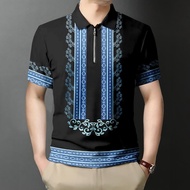 2025 Filipiniana Modern Polo for Men Comfortable Zipper Polo for Men Retro Ethnic Print Men's Polo S