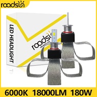 Roadsun 1 Pair Super Bright 18000LM LED H3 HB1 9004 HB5 9007 H13 180W Headlight Bulbs with 6000K coo