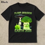 Flop Invasion Broccoli Cat Alien Earth 2025 Summer Short Sleeve T Shirt