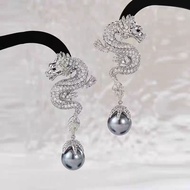 Hhhg [1998 People Collection] 2024 Year of the Dragon Zodiac Pearl Earrings Heavy Industry Zircon In
